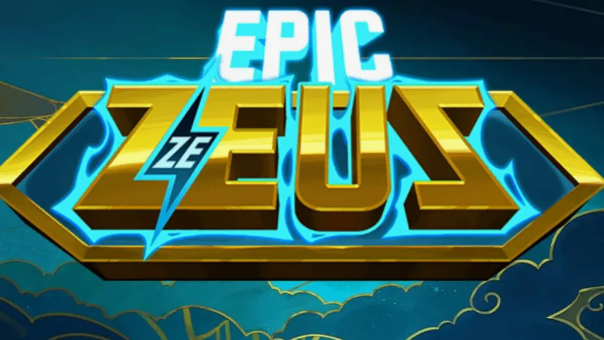 Epic Ze Zeus slot game screen na nagpapakita ng mga simbolo ng Griyegong diyos at kidlat.