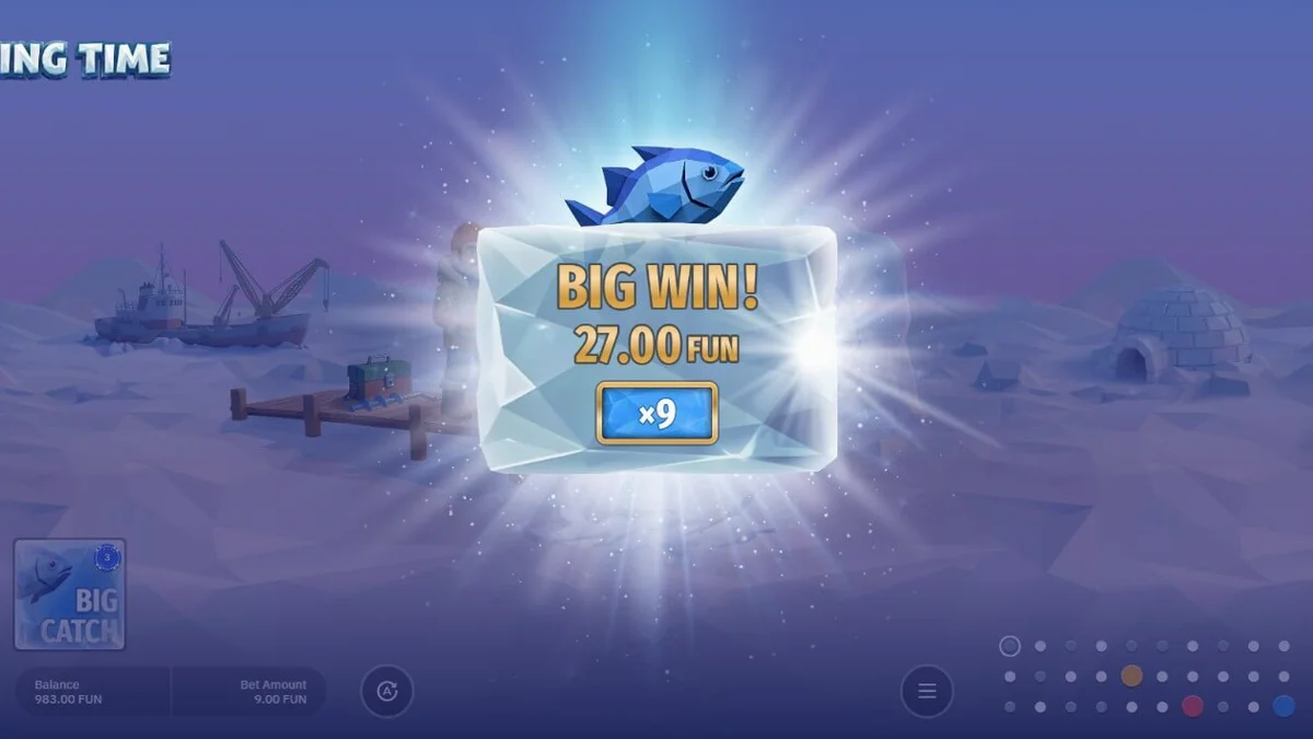 Fishing Time slot game interface na may Nordic winter theme
